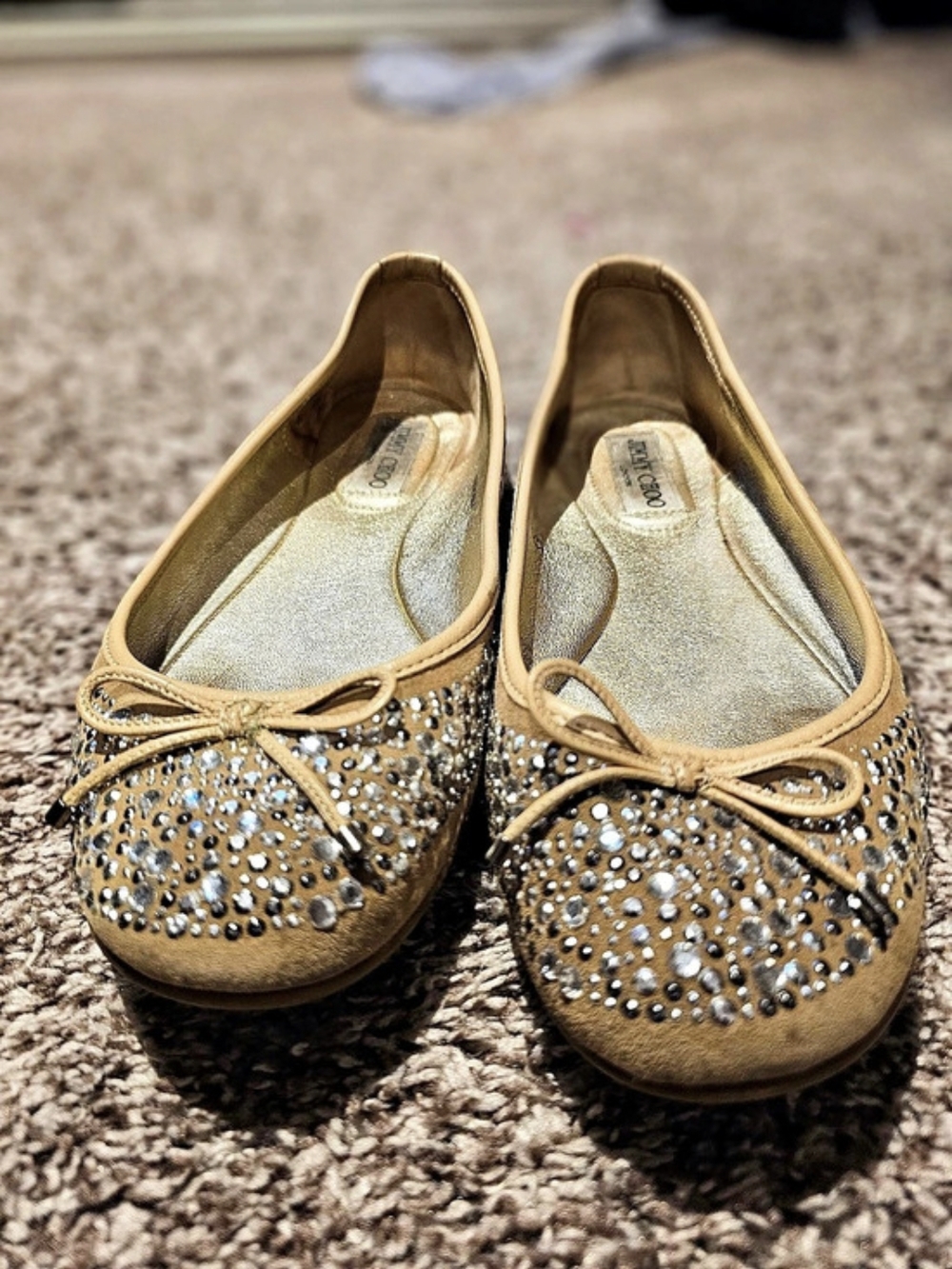 Jimmy Choo Embellished Gold Flats